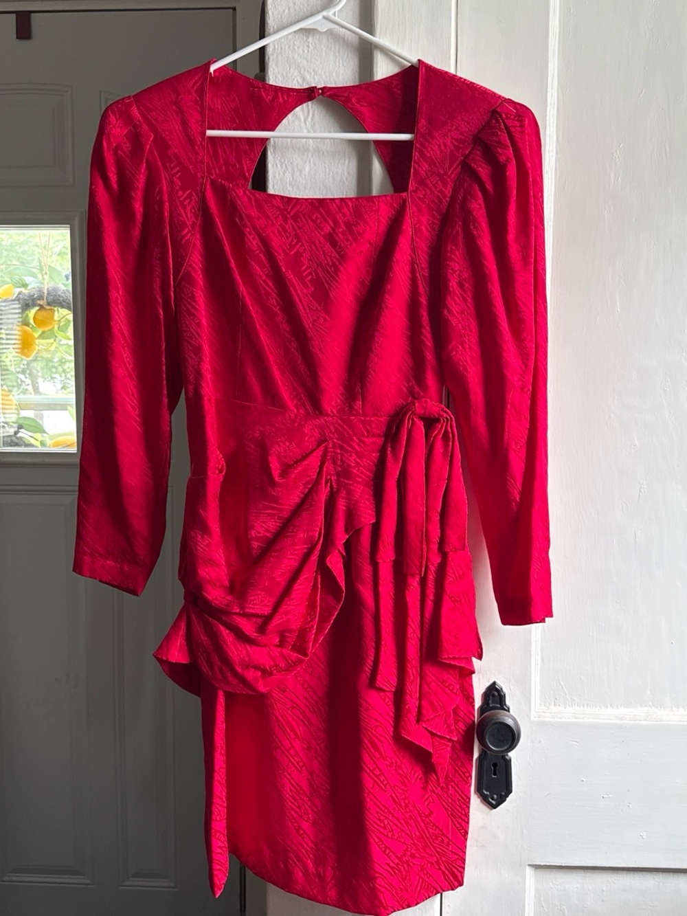 Ice Fuchsia Red Draped Long-Sleeve Midi Dress